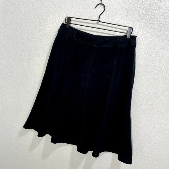 Vintage 90s Women's Larry Levine Black Paneled Midi Faux Suede Skirt - Sz 12 - Picture 7 of 10